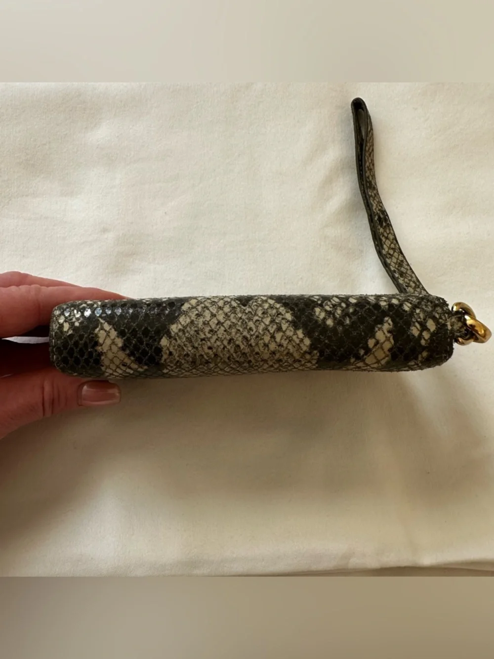Michael Kors Jet Set Travel Continental Gray Tan Snake Embossed Wristlet Wallet